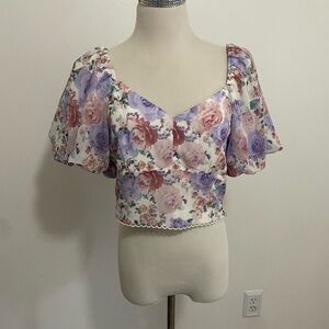 Francesca's Collections Floral Blouse with Puff Sleeves